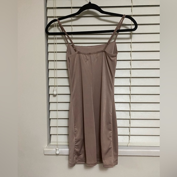 Beige Dynamite Mini Dress With Slip and rhinestone Netting - Picture 6 of 8